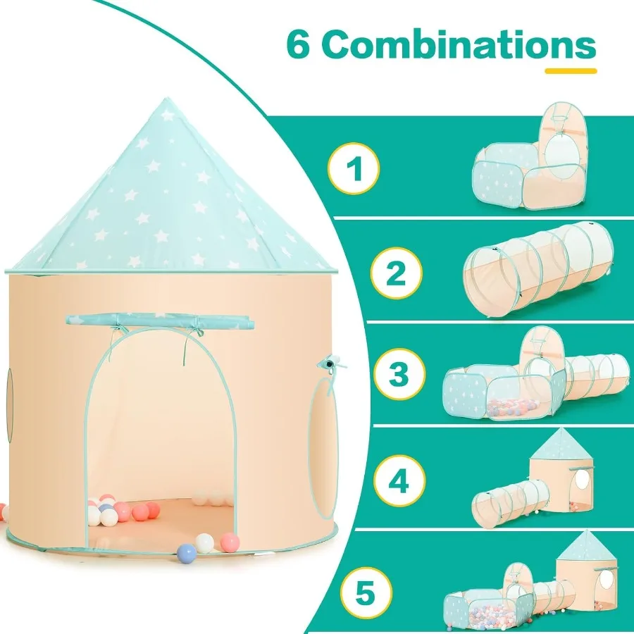 Tente de jeu pour filles et garçons, 3 pièces, avec fosse à balles, Tunnel de ramper, tentes de princesse pour tout-petits, maison de jeu du monde spatial pour bébés, jouets pour garçons