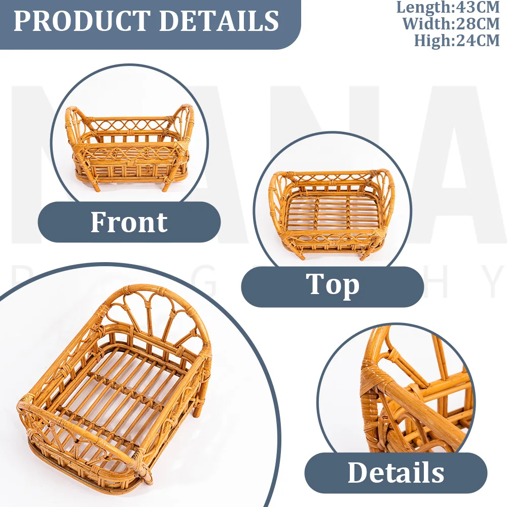 Handmade Vintage Rattan Newborn Photography Props Chair Baby Bassinet Mini Crib/Basket for Professional Photo Studio Baby Posing