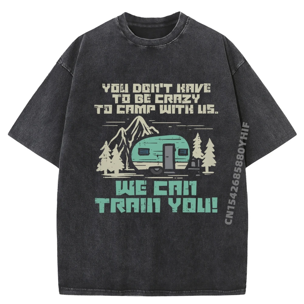 

Loose Crazy Camp With Us Funny Camping Van Rv Camper Graphic Camisetas New In Tops & Tees Washed Tops T Shirt