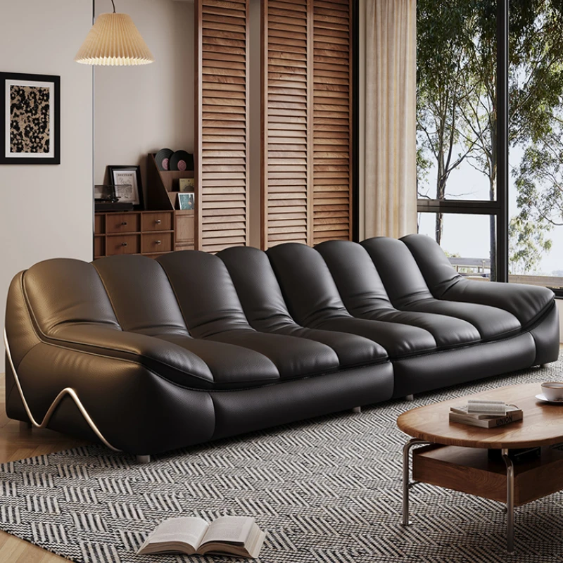 

Designer Genuine Leather Sofas Luxury Black Italian Modern Loveseat Sofas Living Room Divano Soggiorno Apartment Furniture