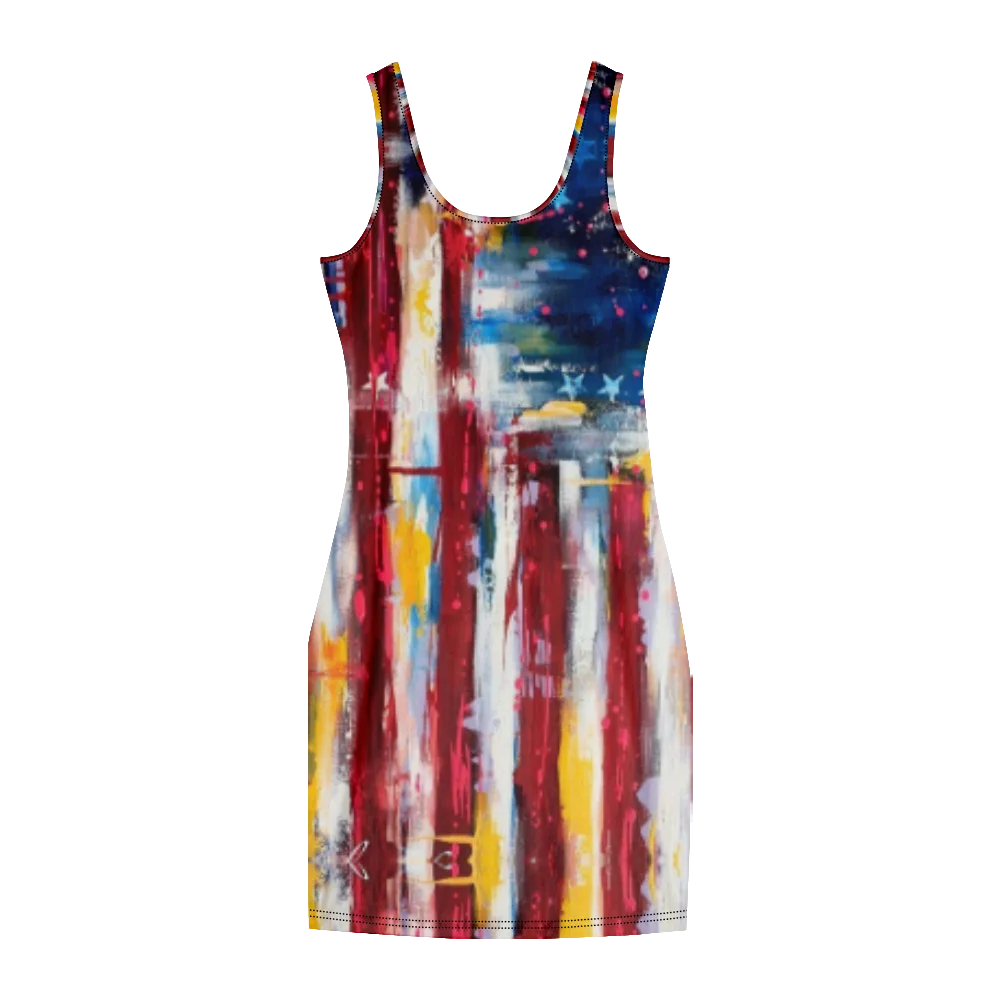 Summer Sleeveless Flag Print Dress Women Streetwear Fashion A-line Slim Dresses 2024 Beach Dress Party Club Robe Vestido Elegant