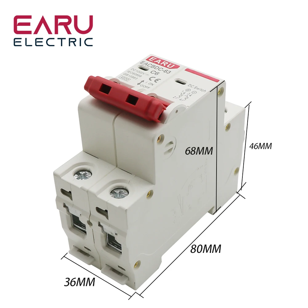 DC 1000V Solar Mini Circuit Breaker Overload Protection Switch 6A/10A/16A/20A/25A/32A/40A/50A/63A 2P DC1000V Photovoltaic MCB PV