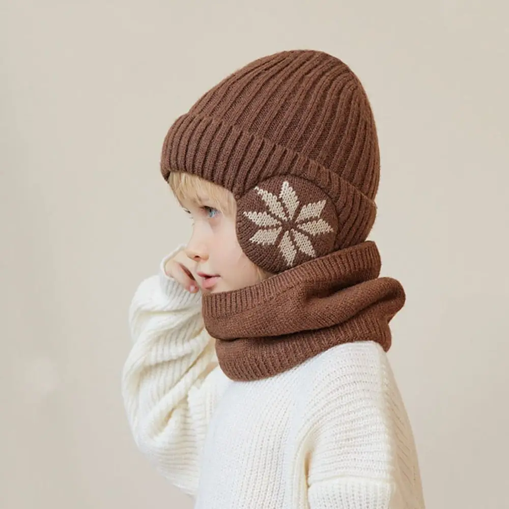 

2pcs Solid Color Ear Protection Wool Caps Coldproof Earflap Children Knitted Beanie Windproof Thickened Pullover Hat Autumn