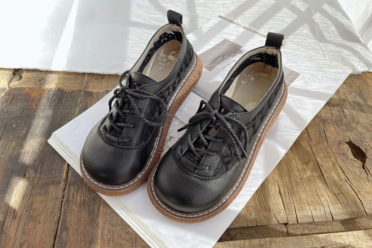 الدانتيل شبكة الأحذية واحدة Literary الرجعية أحذية غير رسمية JK أحذية لينة الجلود منصة الكعك أحذية النساء أحذية رياضية لوليتا الأحذية