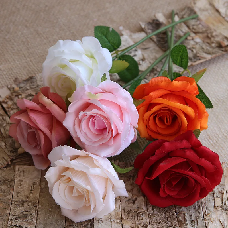 

5Pc Velvet Rose Artificial Flowers Party Table Decoration for Wedding Bouquet Bridal Hand Flowers Home Decor Fake Roses Flowers