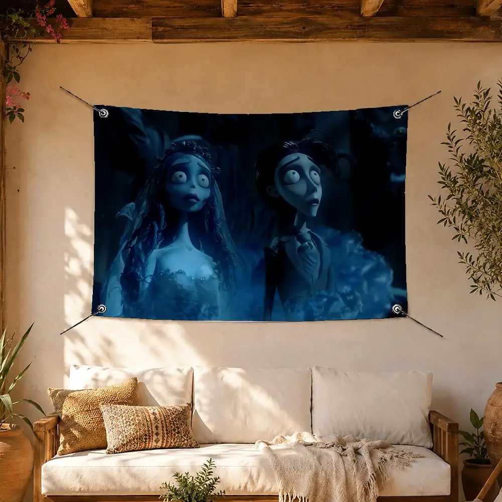 Tim Burton Corpse Bride Flags Room Home Decor Wall‑Hanging Art Banner, Outdoor for Bedroom Party Background Decoration