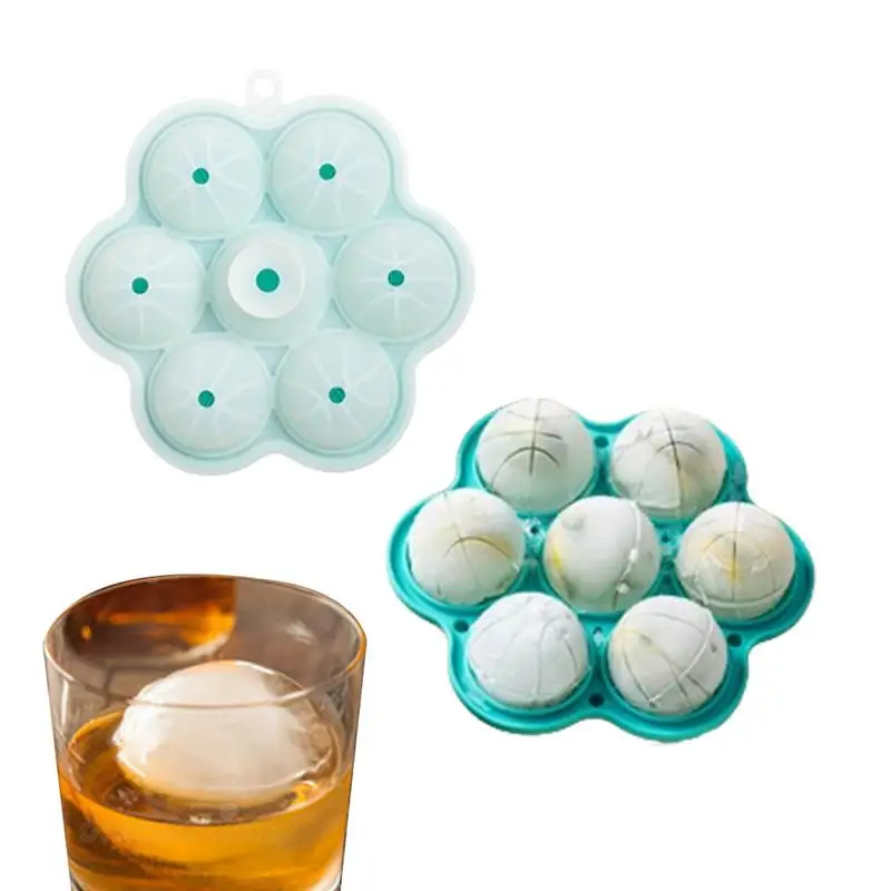 Silicone Ice Ball Mold Silicone Basketball Ice Ball Tray 7-Grid Mold Hot Days Fruits Beverage Chilling Ice Cube Molds For