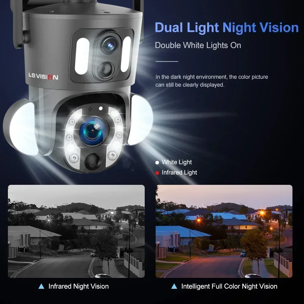 LS VISION Dual PIR Solar Camera IP66 Waterproof Camera Network with Solar Panel 2K Dual Lens Wifi Cameras