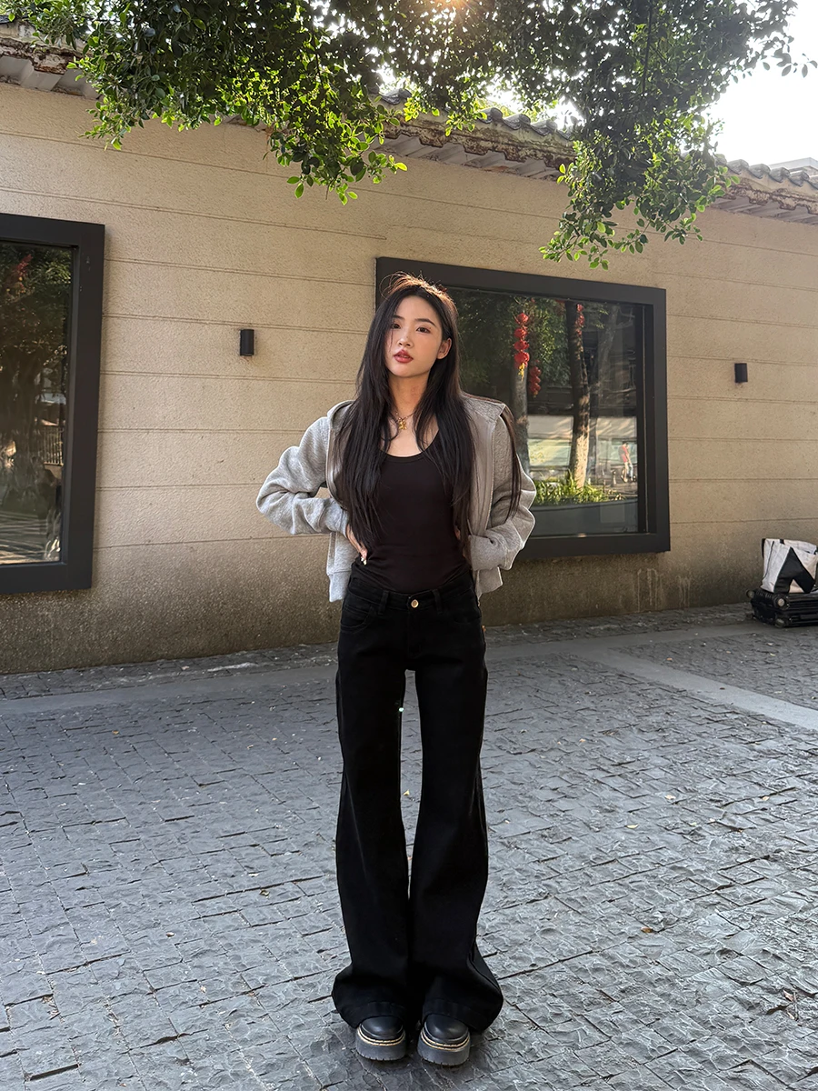 

Женские джинсы-клеш с низкой талией, осенние, универсальные, стройнящие, в пол, оранжевого цвета