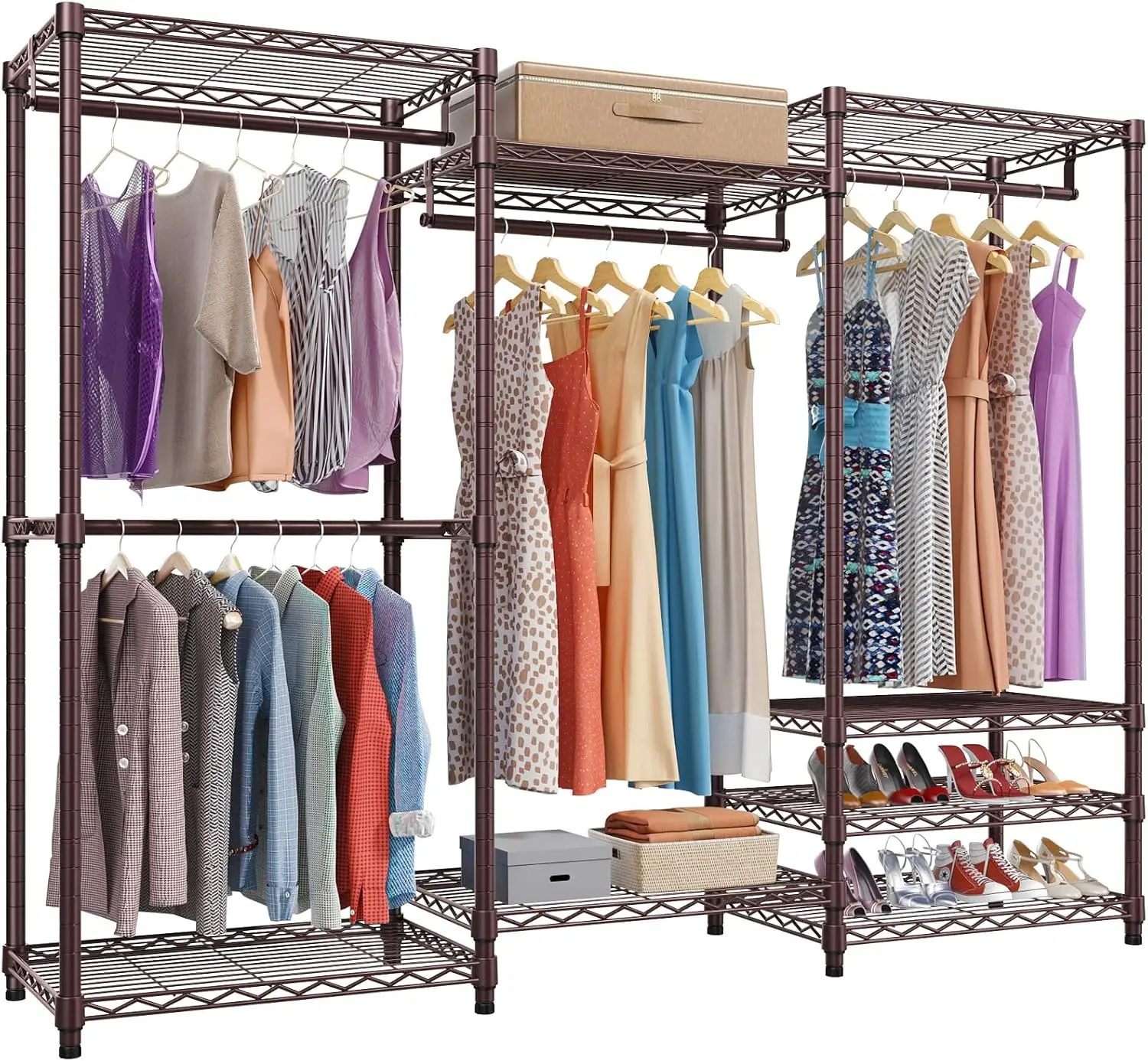 

V5 Portable Closet Wardrobe Heavy Duty Clothes Rack Metal Freestanding Clothing Racks, Adjustable Custom Closet Racks with 4