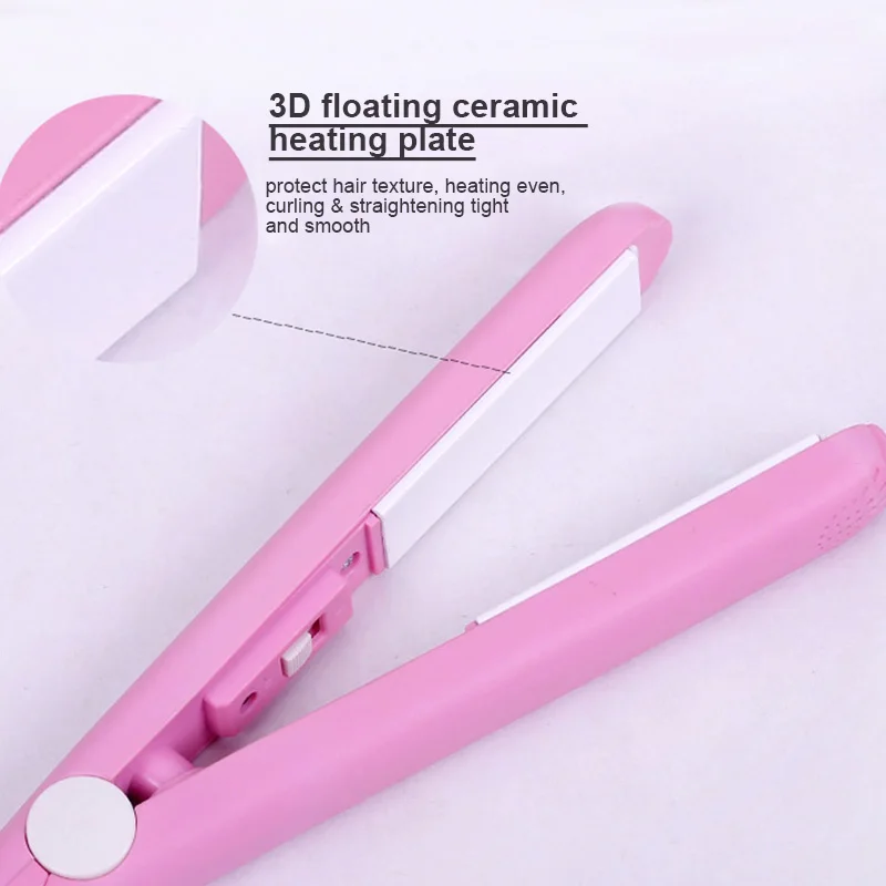 Candy Color Mini Portable Hair Flat Iron Cute Travel PTC Fast Heating Hair Care Clip Kit Small Pocket Hair Curler Straightener - Image 5