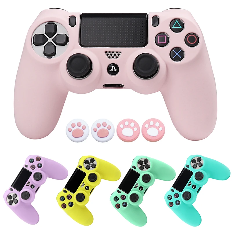 Funda protectora de silicona suave para mando Playstation 4, funda para mando de PS4 con tapas de agarre para Joystick