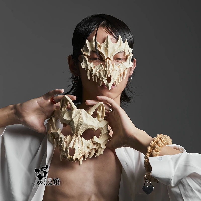 

Male and female full-face Halloween Japanese Katsudo 2D costume cosplay of Dragon God, Tiger, Oni, and Ori masks