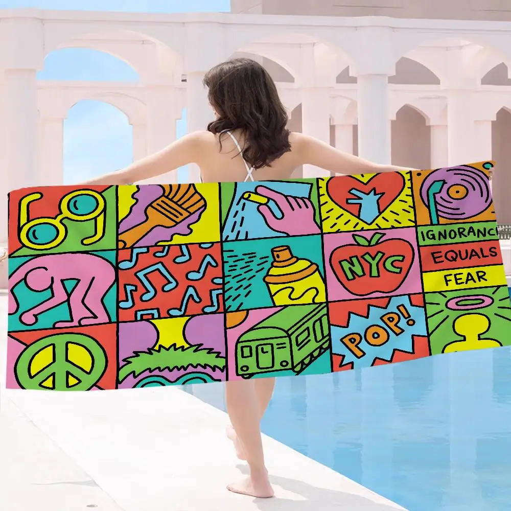 K-Keith Art Haring Microfiber Printed Beach Towel Mountain Climbing Yoga Beach Swimming Running Absorbent Soft Towel