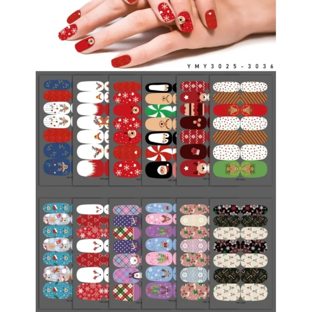 Autocollants Artificiels pour Nail Art, 14 Pièces, Étiquette à Pression, Décoration Complète, Bricolage, Cerf de Noël, Ensemble de Finition Artistique