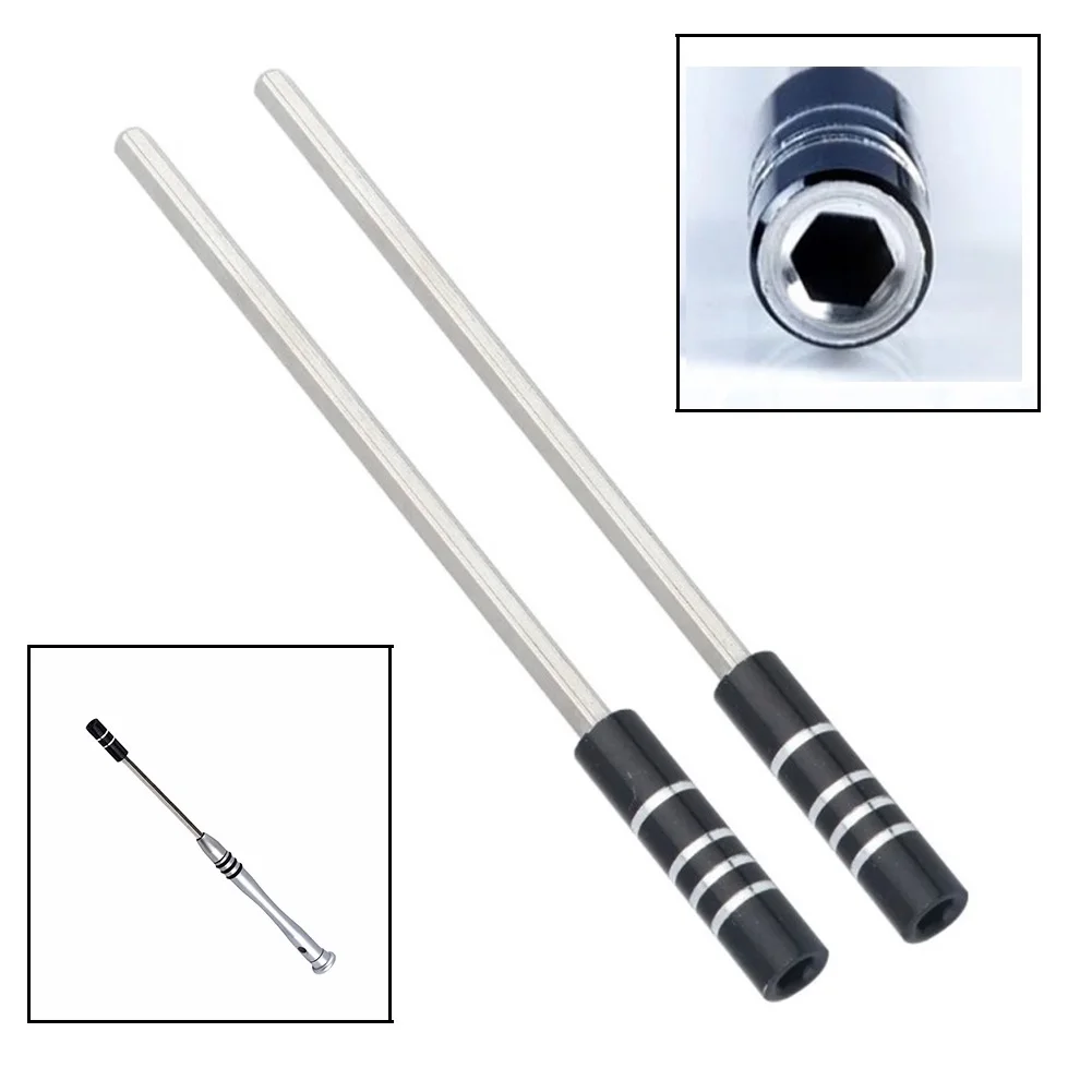 2pc Magnetic Steel Shaft Extension Bar Rods Hex Shank Socket Adapters 123mm For 1/8in Screwdriver Bit Holders Hand Repair Tools