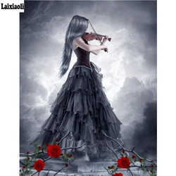 5D DIY Diamond Painting Violin girl rose Diamond Embroidery Full Square round Drill Mosaic rhinestone diamond Cross Stitch Decor
