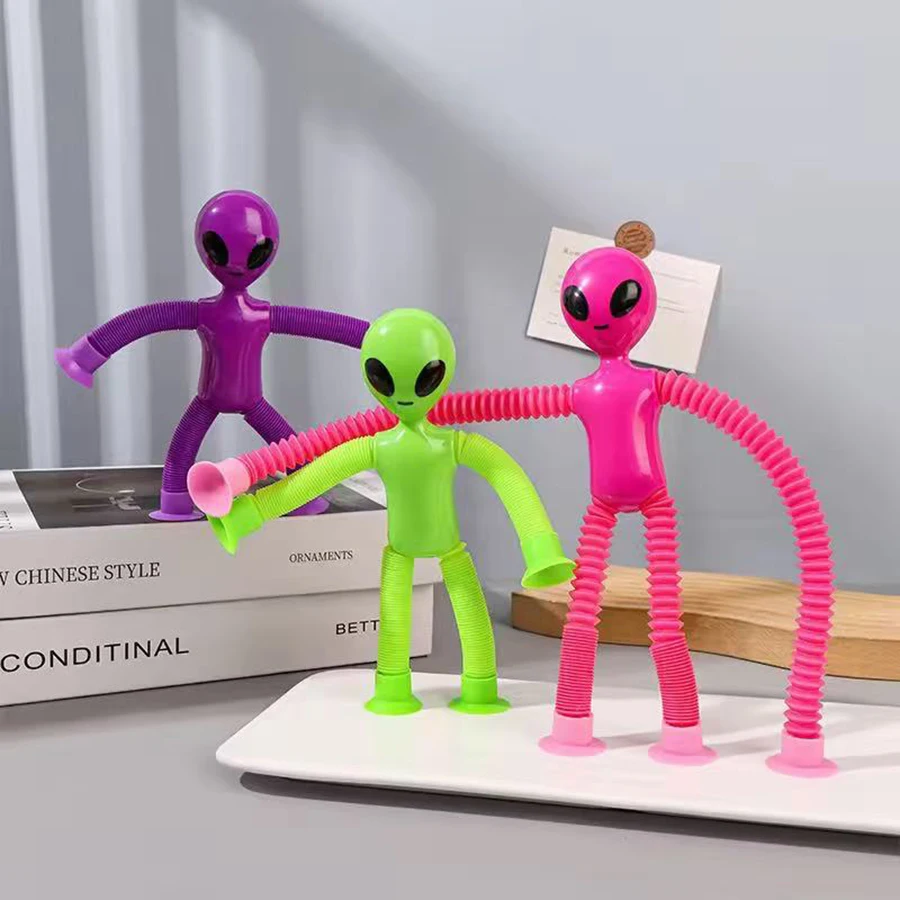4個入り - 吸盤付き伸縮チューブエイリアンおもちゃ、可変減圧キッズ早期教育パズルおもちゃ、楽しいDIYインタラクティブゲーム小道具