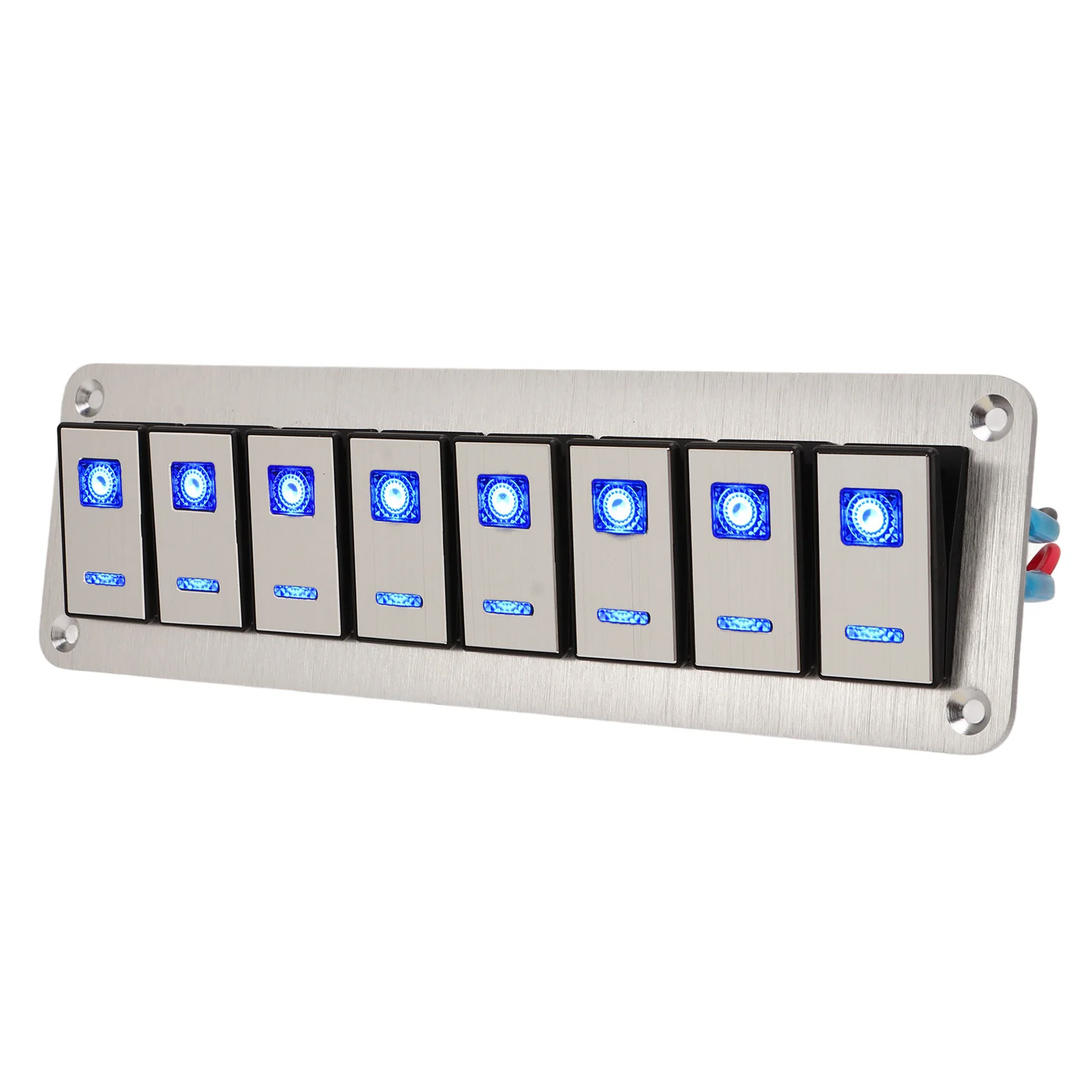 Rocker Switch Panel (8 Gang, 12‑24V, 5 Pin, Blue Light, Toggle On Off Lights Control) Durable Auto/Marine/RV Accessory to Ensure