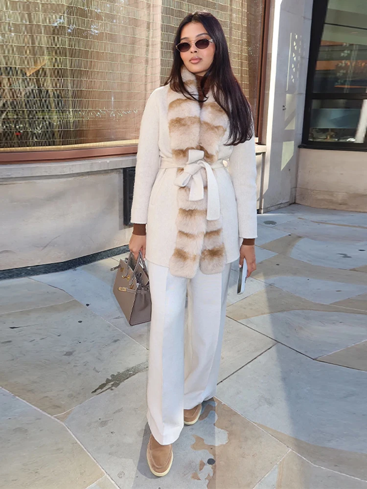 

Женское элегантное пальто на шнуровке, шуба-накидка из смесовой шерсти с воротником из искусственного меха, теплая зимняя свободная модная одежда