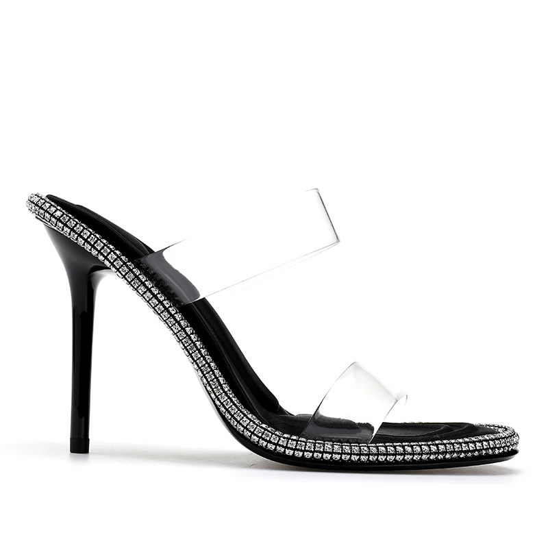 Sandalias de tacón alto para mujer, zapatos informales con diamantes de imitación de PVC transparentes de cristal, Sexy, para fiesta, verano, 2023