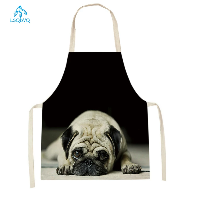 Adult Kids Kitchen Apron Funny Cartoon Dog Printed Sleeveless Linen Baking Aprons for Men Women Home Cleaning Tools Delantal