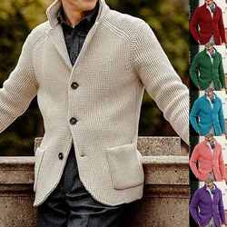 Cardigan chaud à manches longues pour hommes avec bouton, pulls bleu marine, gilet d'affaires décontracté, mode masculine, automne, hiver