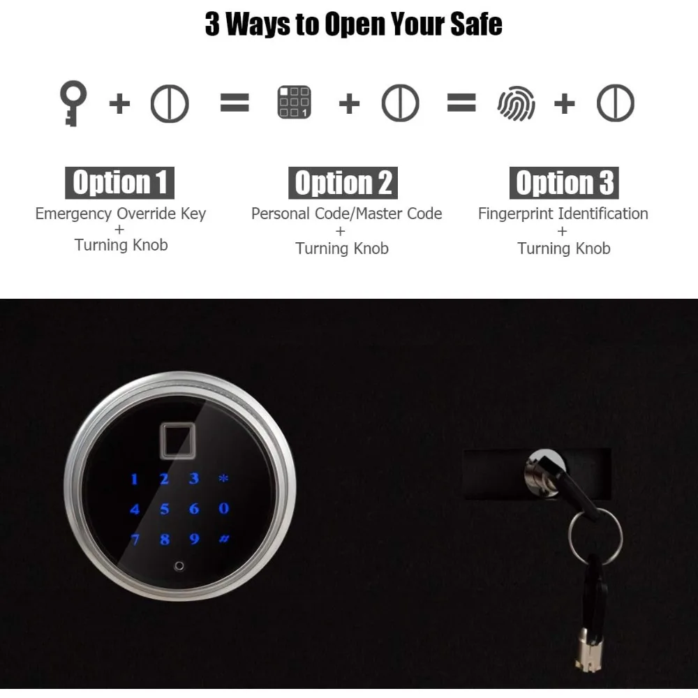 صندوق أمان للوصول إلى بصمات الأصابع مع ضوء LED - أمان المنزل والمكتب لتخزين النقود والمجوهرات والأسلحة النارية والأشياء الثمينة، بطبقتين
