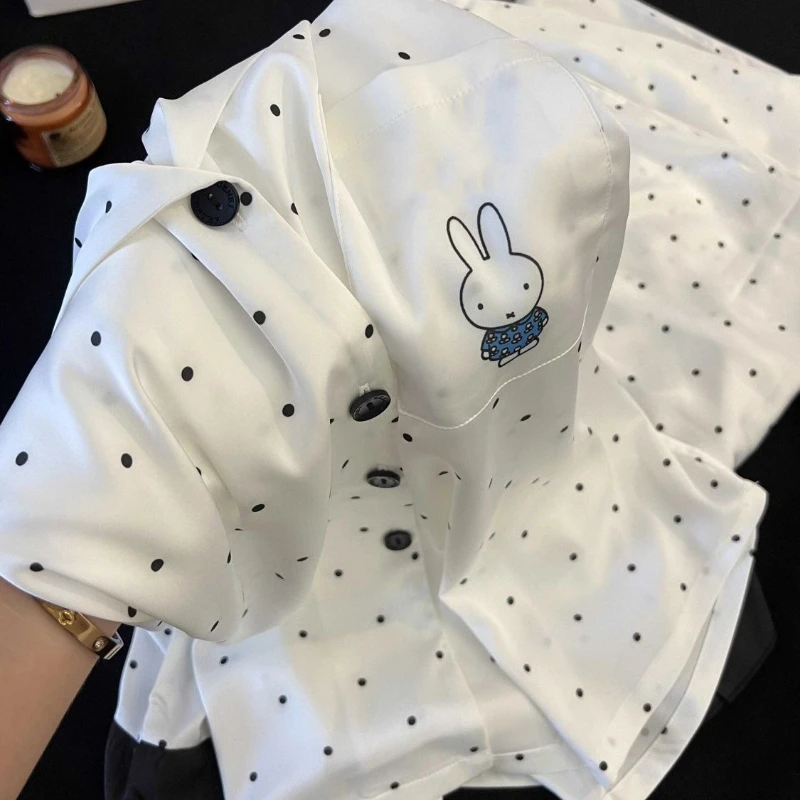 

Новые кавайные милые пижамы с кроликом Miffy в горошек, высокая красота, домашние штаны с длинными рукавами с героями мультфильмов, подарок на день рождения для девочек