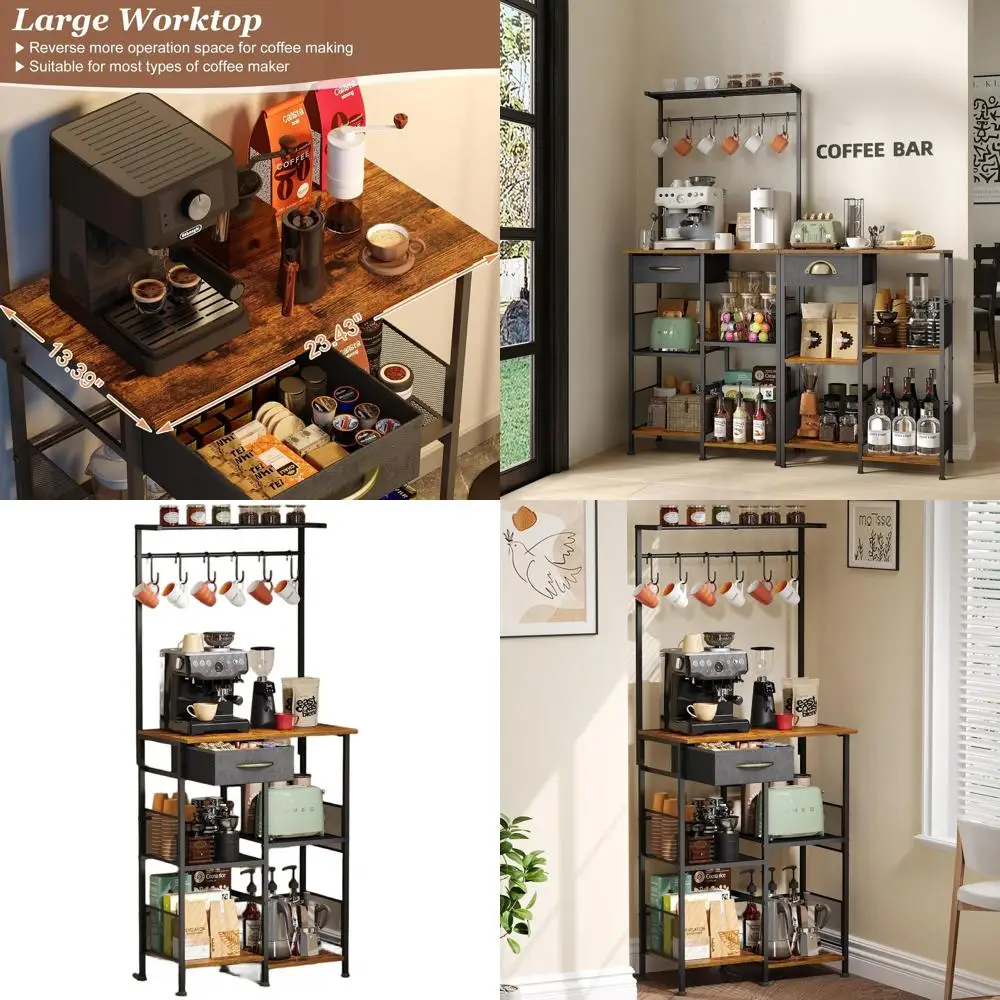 

Compact Storage Coffee Bar with Drawer, Spacious Worktop Table, Corner Bar Cabinet for Tight Spaces, Entryway Barkers Rack & Hom