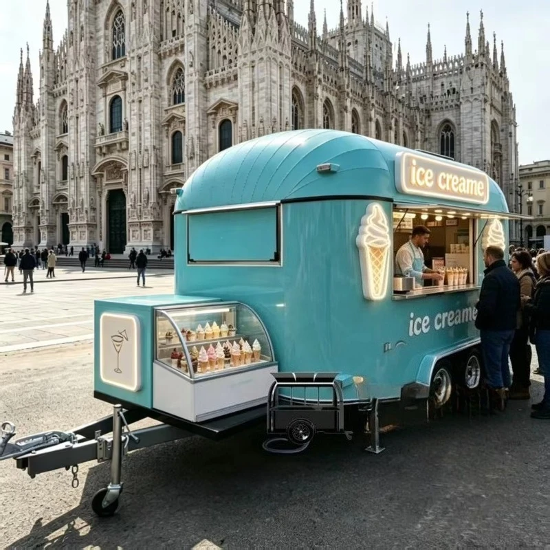 Food Truck Trailer Yummy Fully Equipped For Scoop Ice Cream Food Trailer Mobile Food Truck For Ice Cream Customized