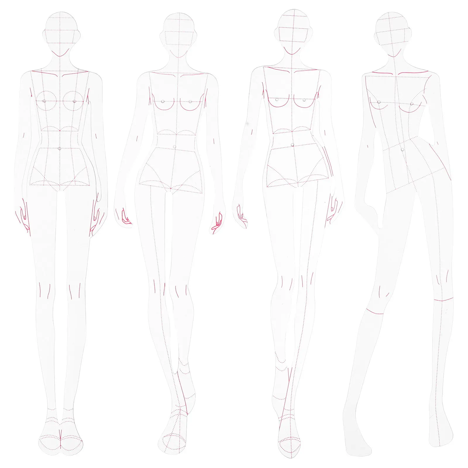 1Set Female Figure Drawing Ruler Professional Garment Design Tool for Designers Cutting Measuring Templates