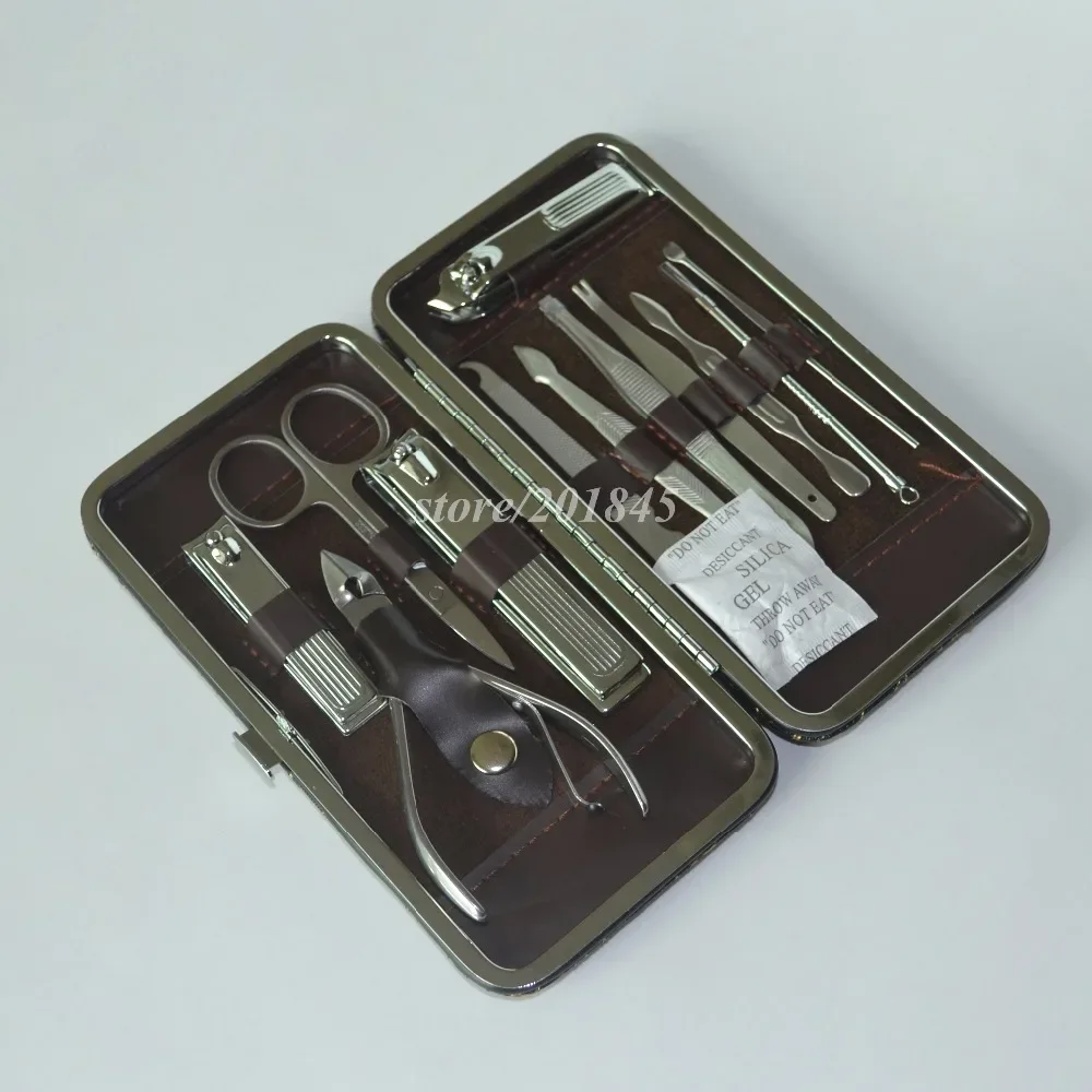 (12 pçs/set) x2 Portátil Prego Pedicure/Manicure Set com Mini Dedo toe Nail Clipper Cortador Relâmpago Grão Escuro Estojo De Couro