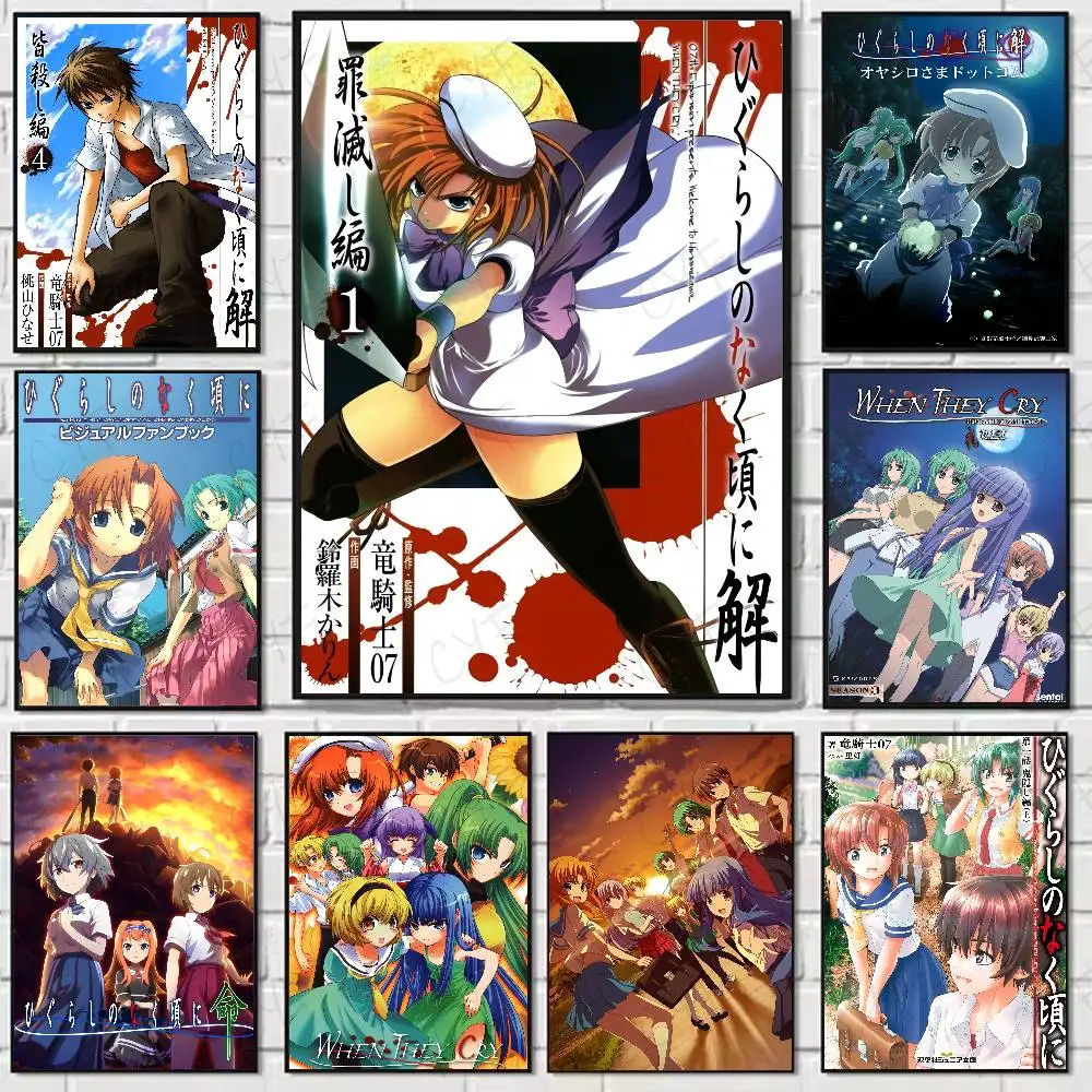 

Anime H-Higurashi W-When They Cry Poster Sticker Movie Posters Print Waterproof Wall Art For Living Room Bedroom Home Decor