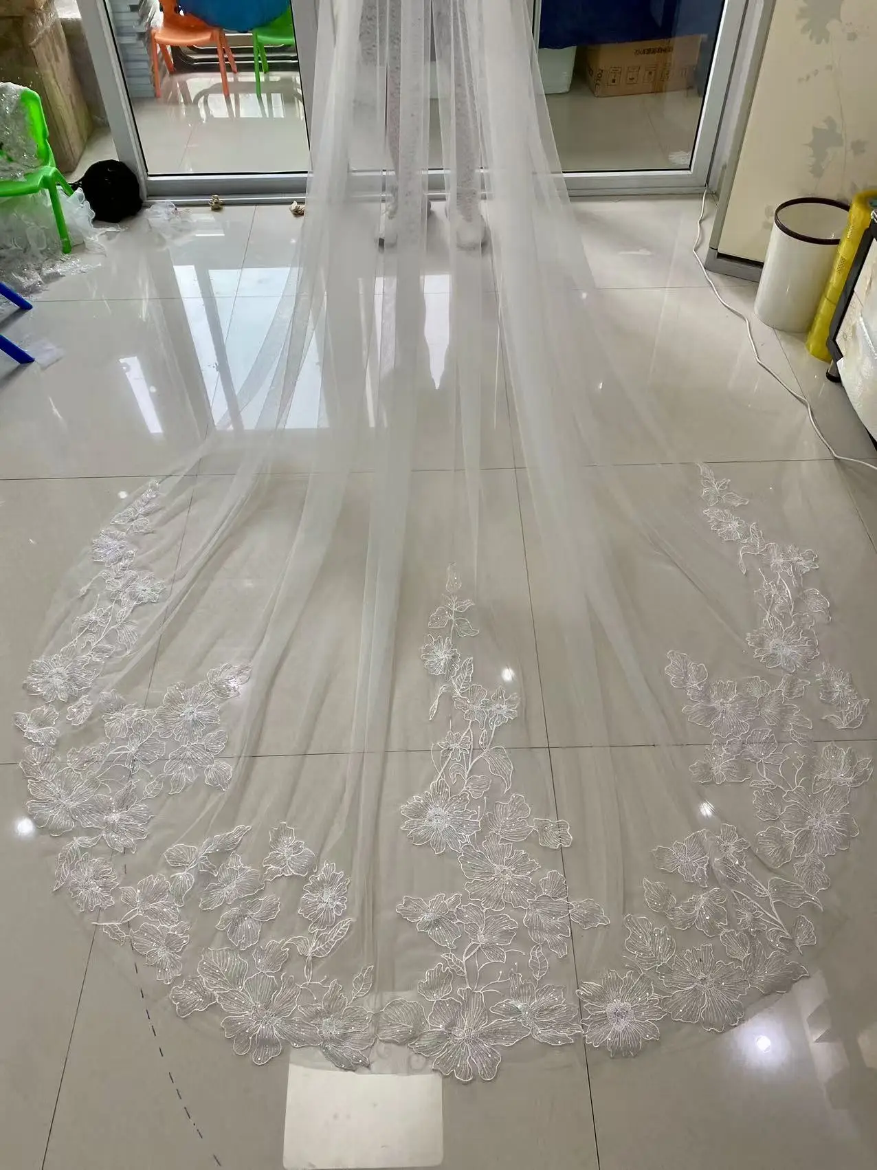 Customized Embroidery Name Date Text Wedding Veil with Bridal Veil Soft Tulle Custom Length