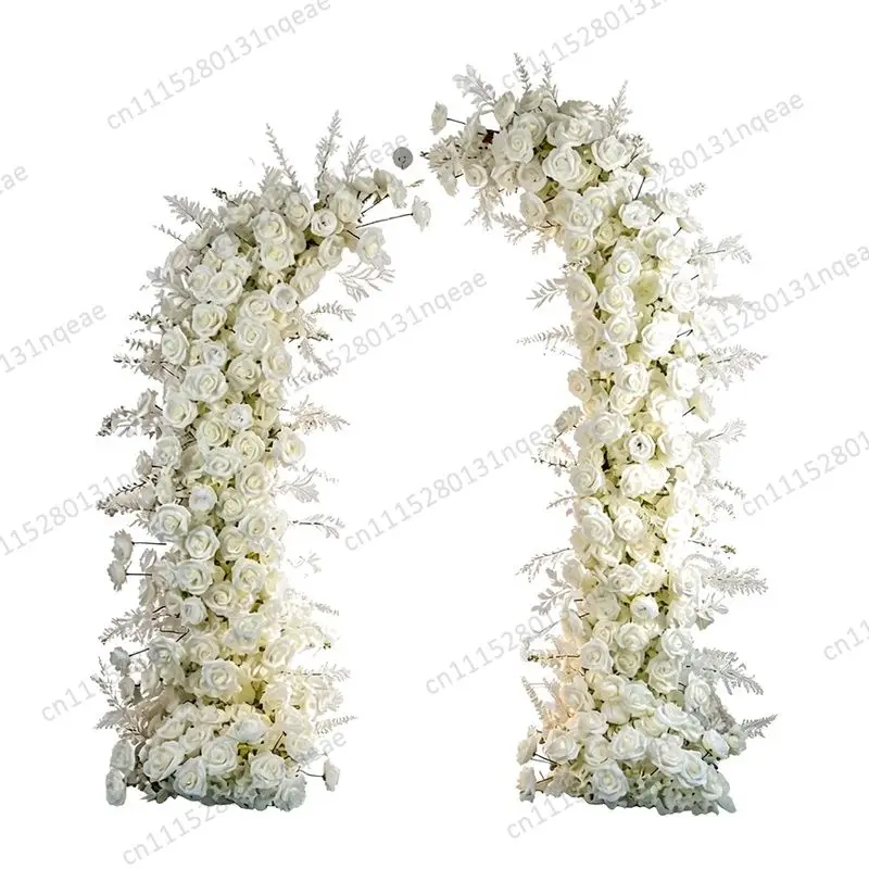 White Rose Horn Arch Silk Flower Arrangement Wedding Backdrop Handmade Environmentally Friendly Durable Decor