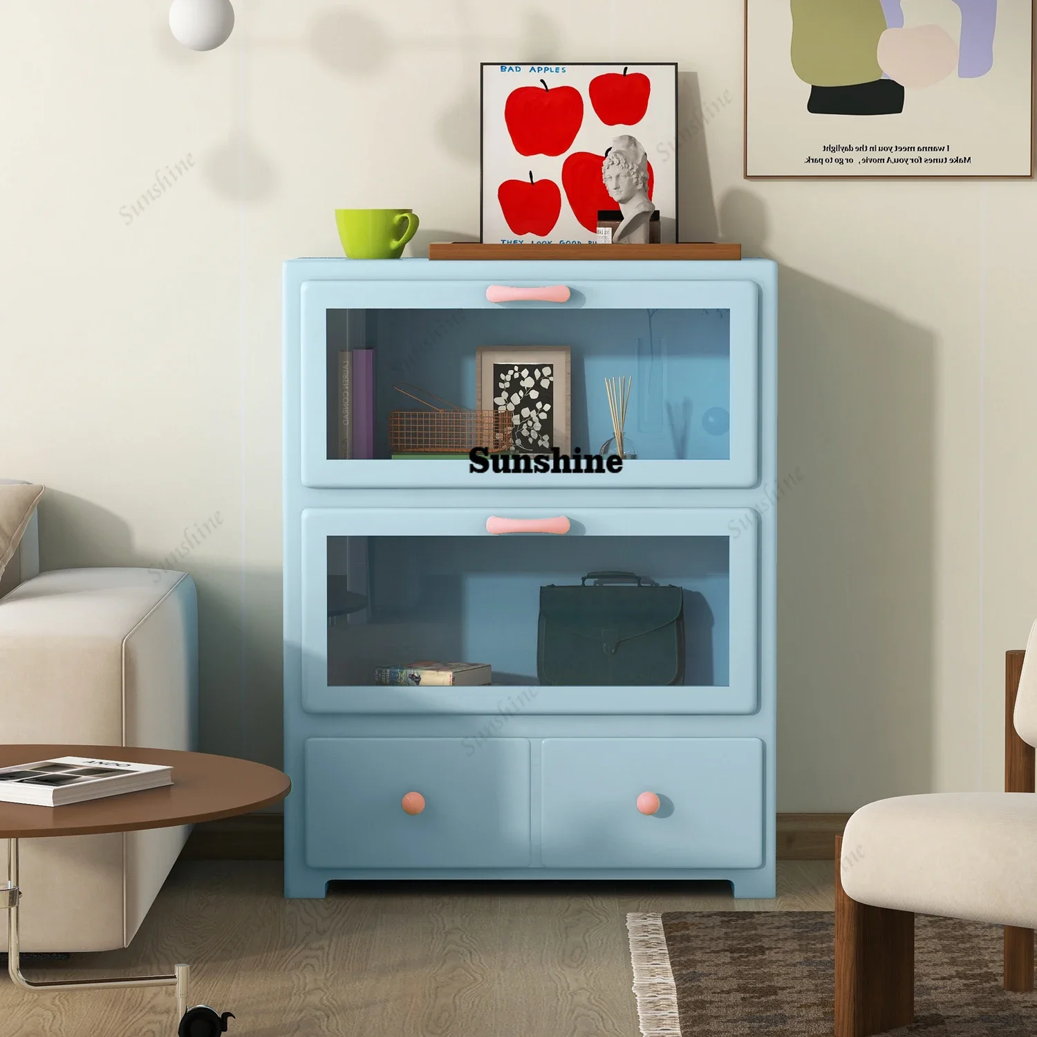 figure cabinet Color storage cabinet Bedroom locker Modern multi-chest  Living room sofa dining side glass cabinetTJ