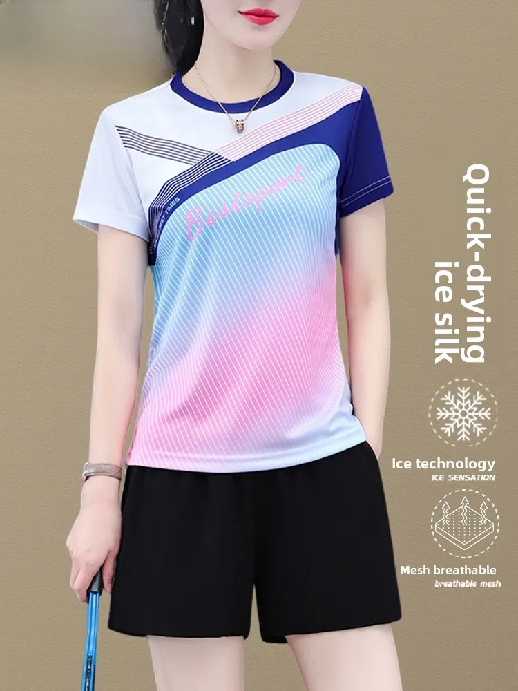 

TUCANO 2025 Summer New Ice Silk ort Sve Tennis Training Running Suit Two-Piece Set Qui Dry Sportswear for Women