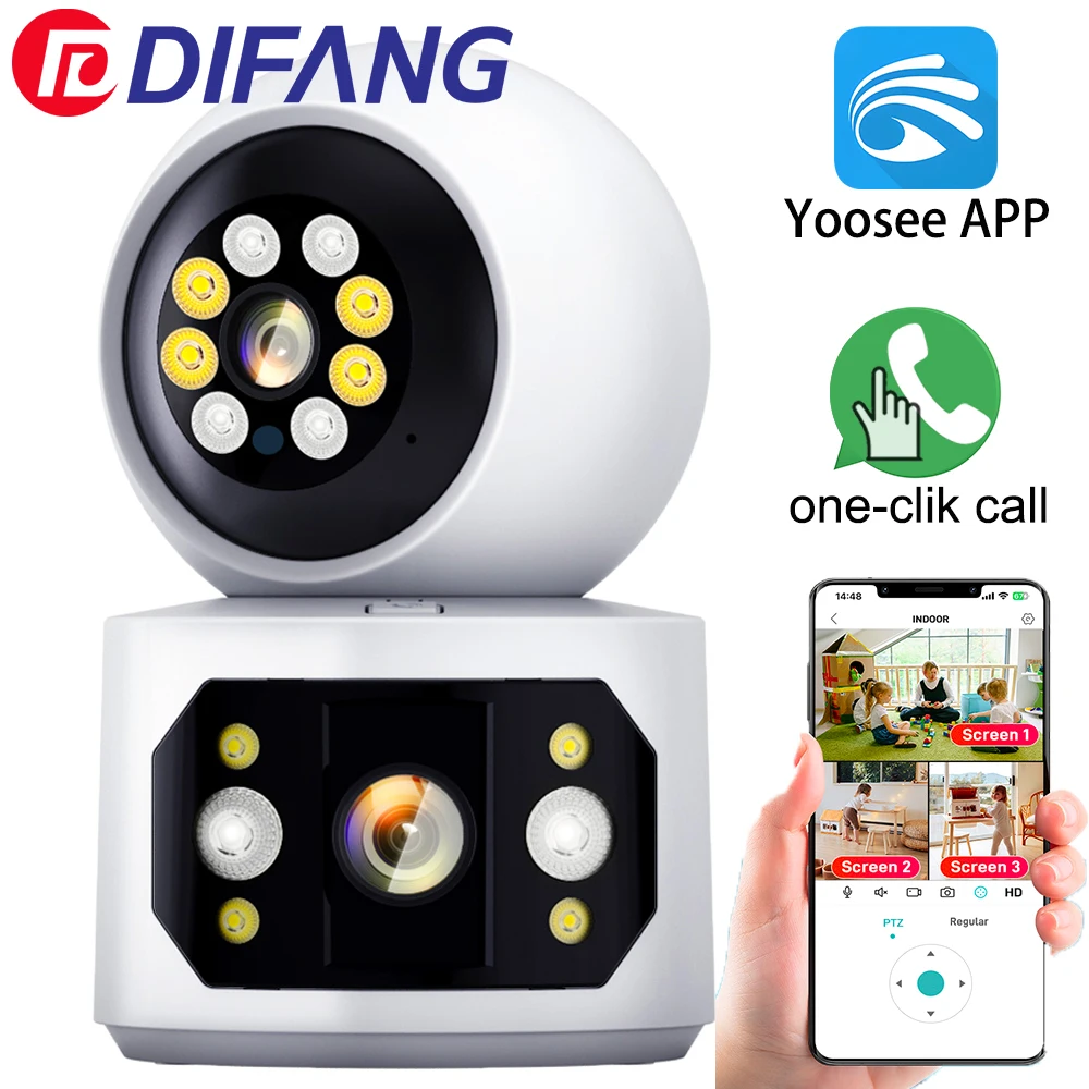 

DIFANG 6MP WiFi Camera Smart Home Yoosee Dual Lens Three Screen Auto Tracking 355° Security CCTV Surveillance Baby Monitor