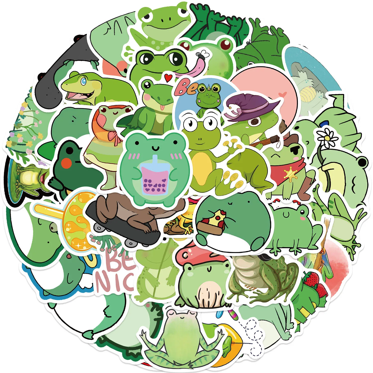 50PCS Fun Cartoon Frog Stickers Scrapbooking Collage Material Phone Cases Guitar Notebooks DIY Decorative