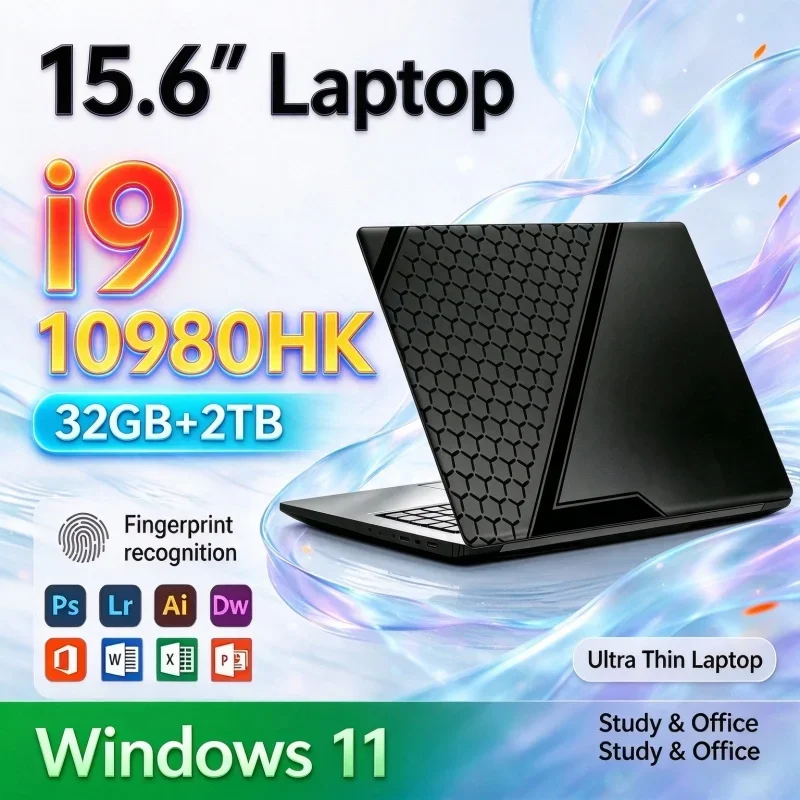 15.6'' Inch High Speed Laptop Intel I9 10980HK Windows 11 32GB RAM 1TB 2TB SSD FHD Display Portable Gaming & Office Notebook PC