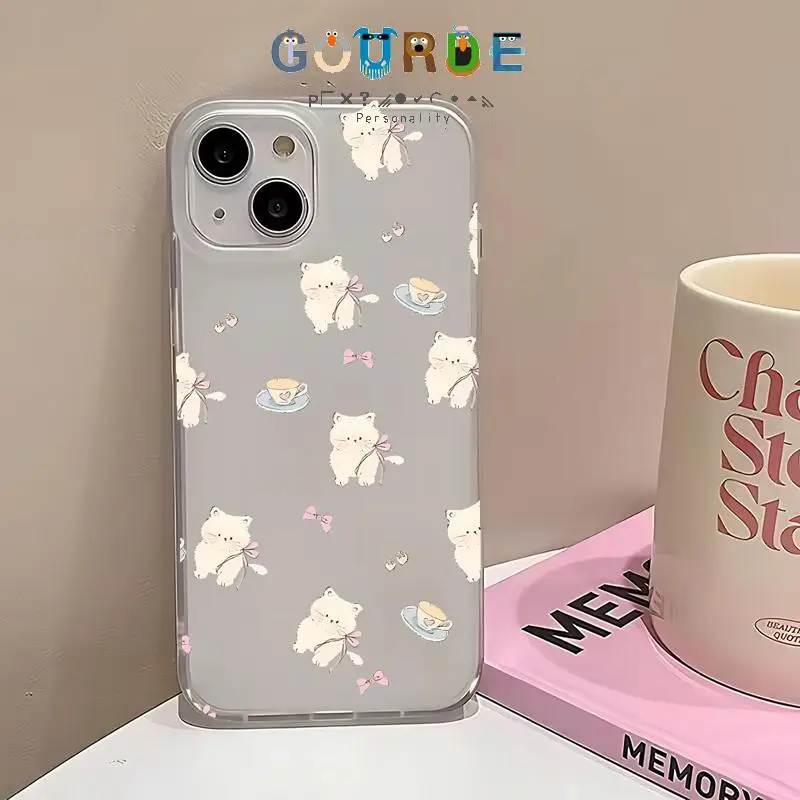 

Gourde Cute Cat Kitten Bowknot Pattern Matte Clear Phone Case for Iphone 16 15 14 12 13 11 Pro Max 7 8 Plus Iphon X Xs Xr Xs Max