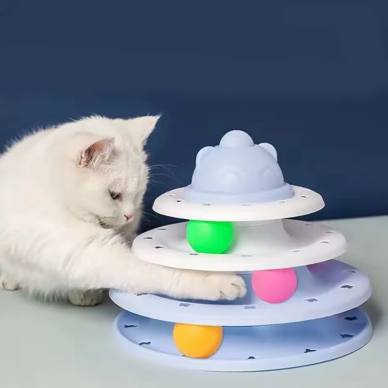 ​ 4-stufiger interaktiver Katzenspielzeug-Ballturm mit Drehteller, Rollstrecke, Intelligenztraining, Puzzlespiel für Spielzeug für Kätzchen im Innenbereich