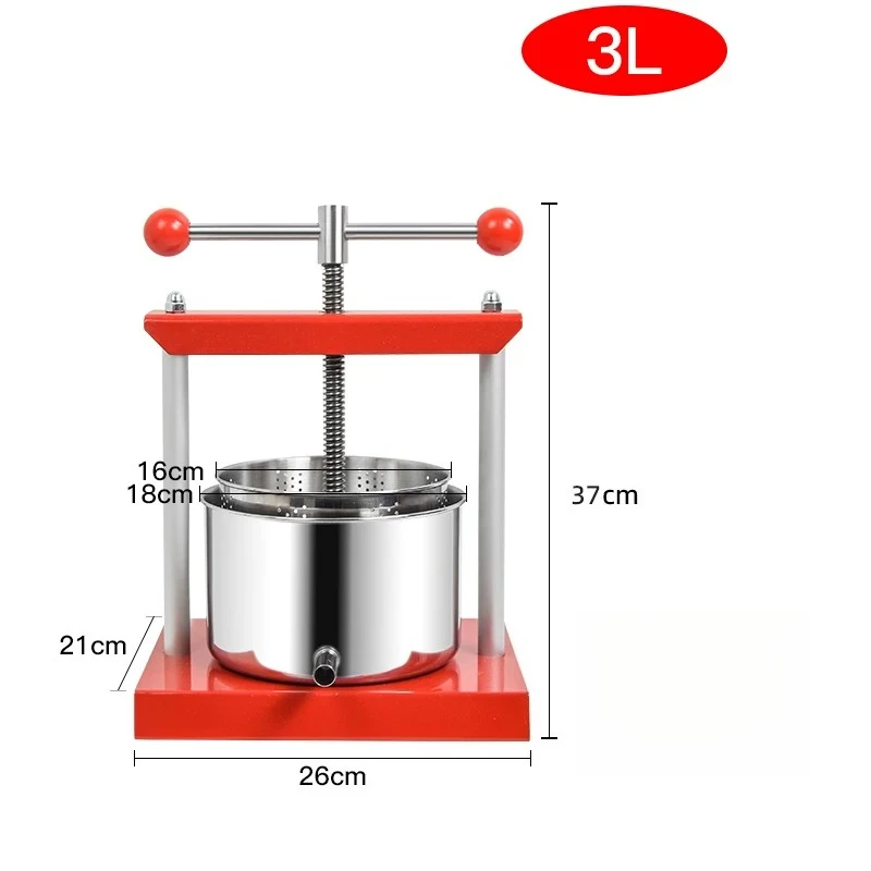2L Stainless Steel Manual Press, Pulp Dehydrator & Fruit Crusher for Cheese, Wine Pomace & Vegetable Juice
