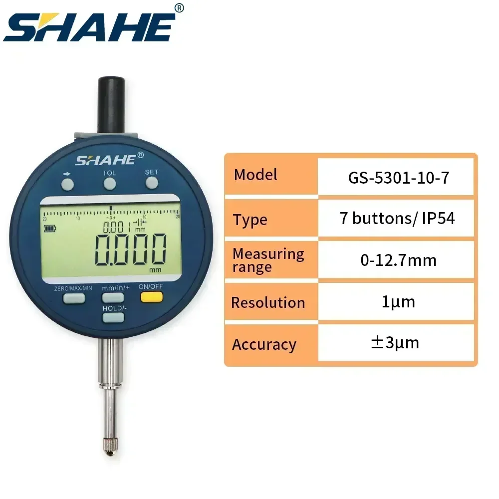 SHAHE 1μm Resolution High Accuracy Digital Dial Indicator 0-12.7 /25.4/50.8mm Rechargeable Dial Indicator Gauge IP54/IP65