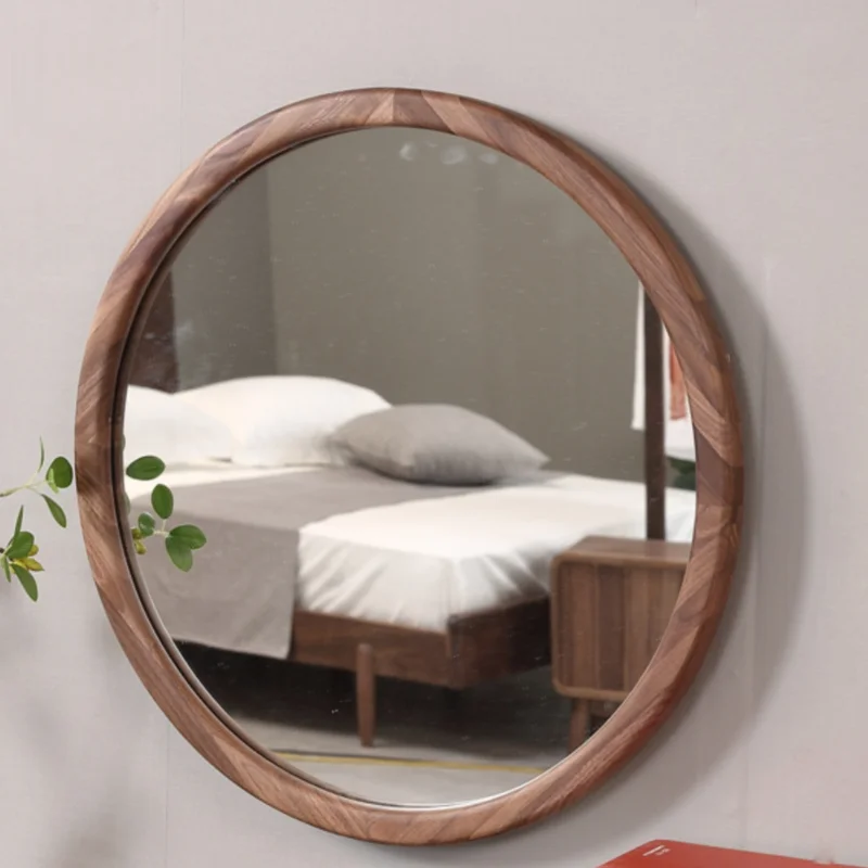 Wooden Art Decorative Mirrors Round Modern Decoration Liquidation Room Wall Adhesive Mirror Sticker Makeup Interior Home Decor