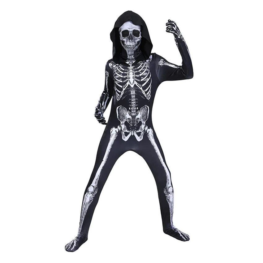 Skull Cosplay Skeleton Jumpsuit Mask Cloak Zombie Halloween Costume for Kid Vampire Fantasy Dress Carnival Disguise Suits