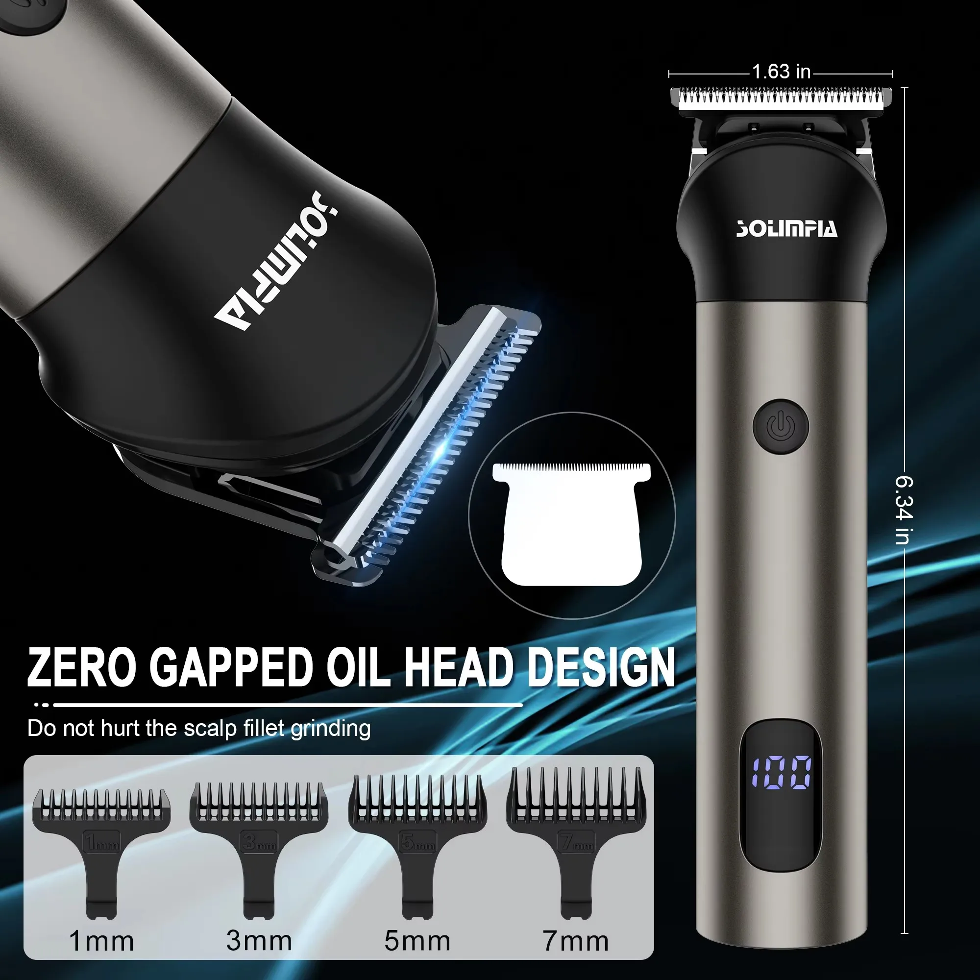 Solimpia 7-in-1 Smart Shaver for Men Portable Electric Beard Razor Multi-Function Digital Display Washable Intelligent Beard Trimmer