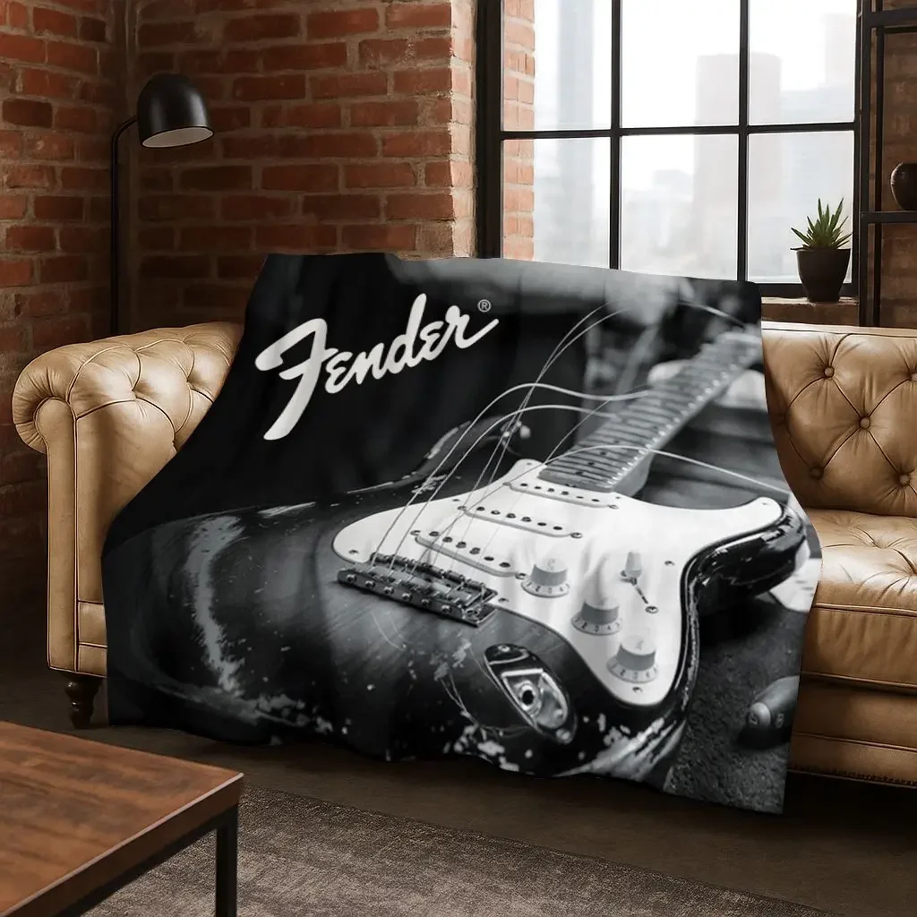 3D Fender Guitar Bass Instrument Music logo Flannel Blanket Soft Warm Throw Blanket for Bed Bedroom Room Living Room Travel Gift