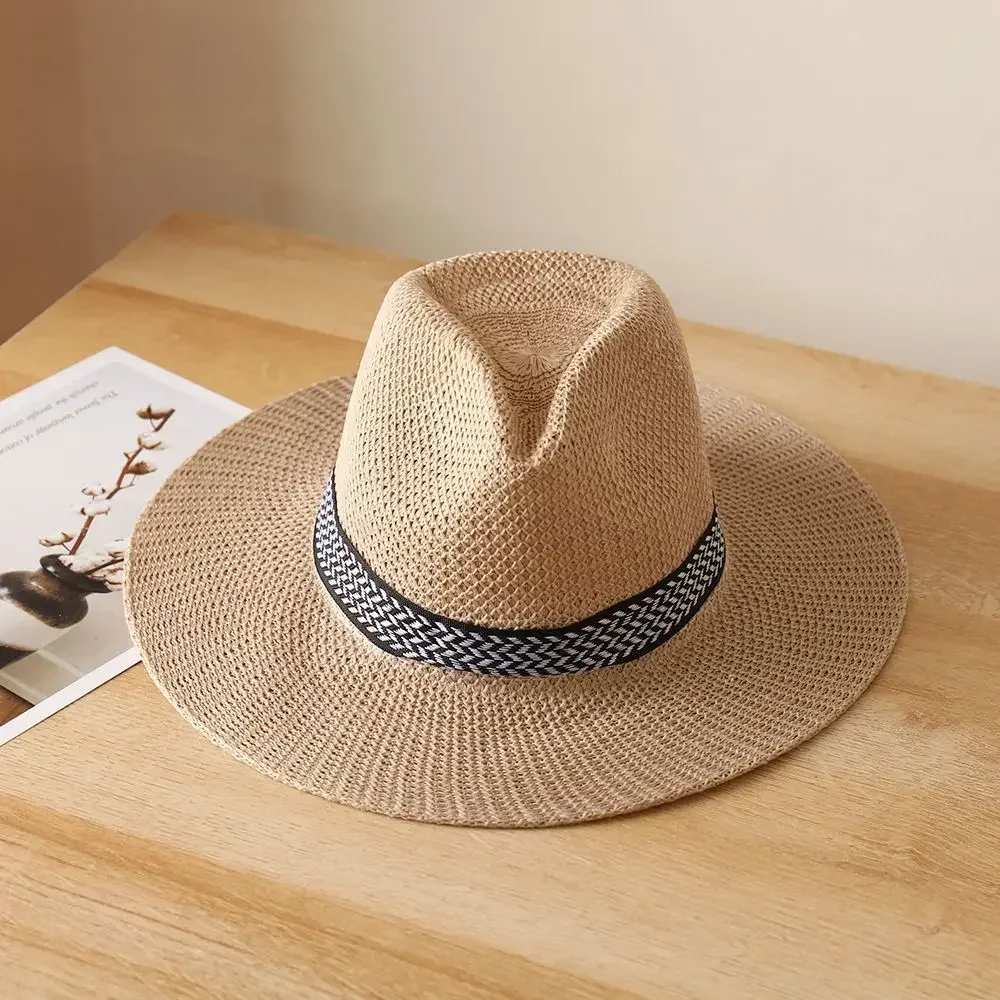 New Wide Brim Straw Hat Leisure Summer Cap Jazz Panama Fedora Fashion Travel Leisure Sun Hat for Women Men Simple Style 2022 New